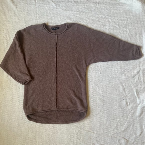 Lulu B - Raglan Knit Pullover Sweater - 100% Cotton in Deep Taupe Size M - Picture 6 of 6